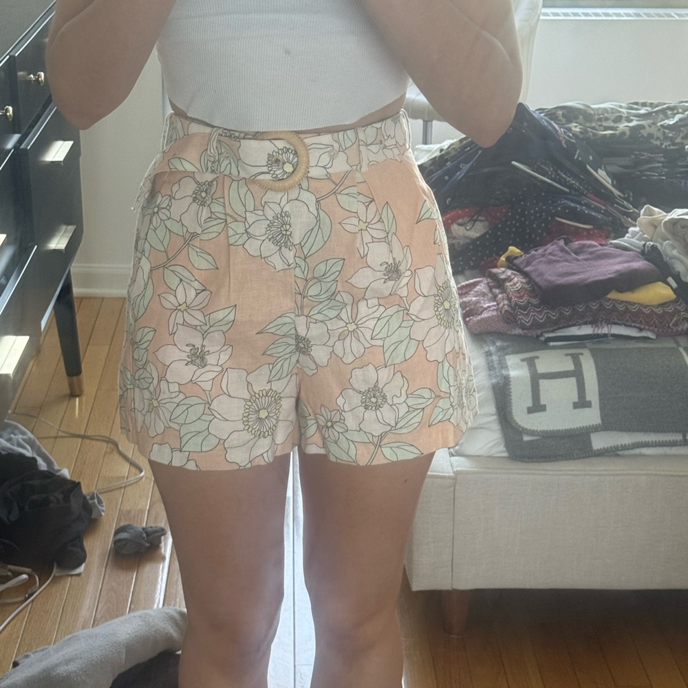 Peach Floral High Waist Women's Shorts